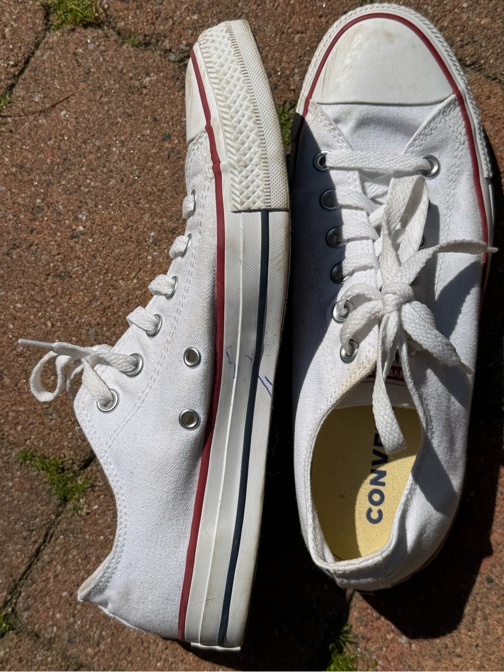 Converse Women's White Canvas Low-Top Sneakers with Red Trim - Picture 3 of 5